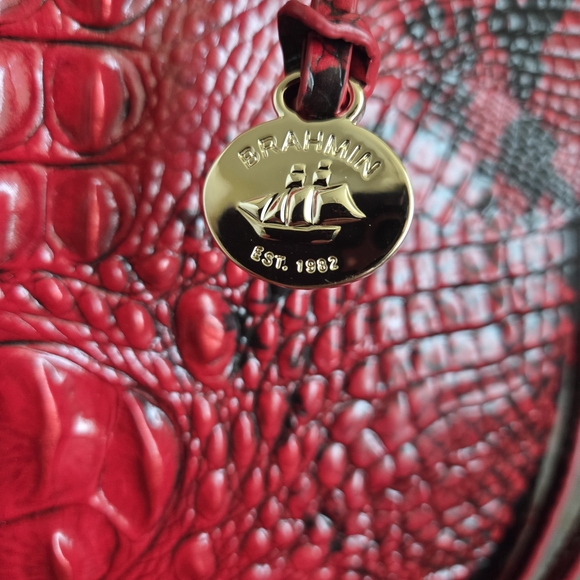 Brahmin Red and Black Croc-Embossed Shoulder Bag - Picture 7 of 14